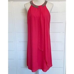 Joseph Ribkoff Women's Jeweled Neckline Sleeveless Vintage Cascade Dress Pink -8